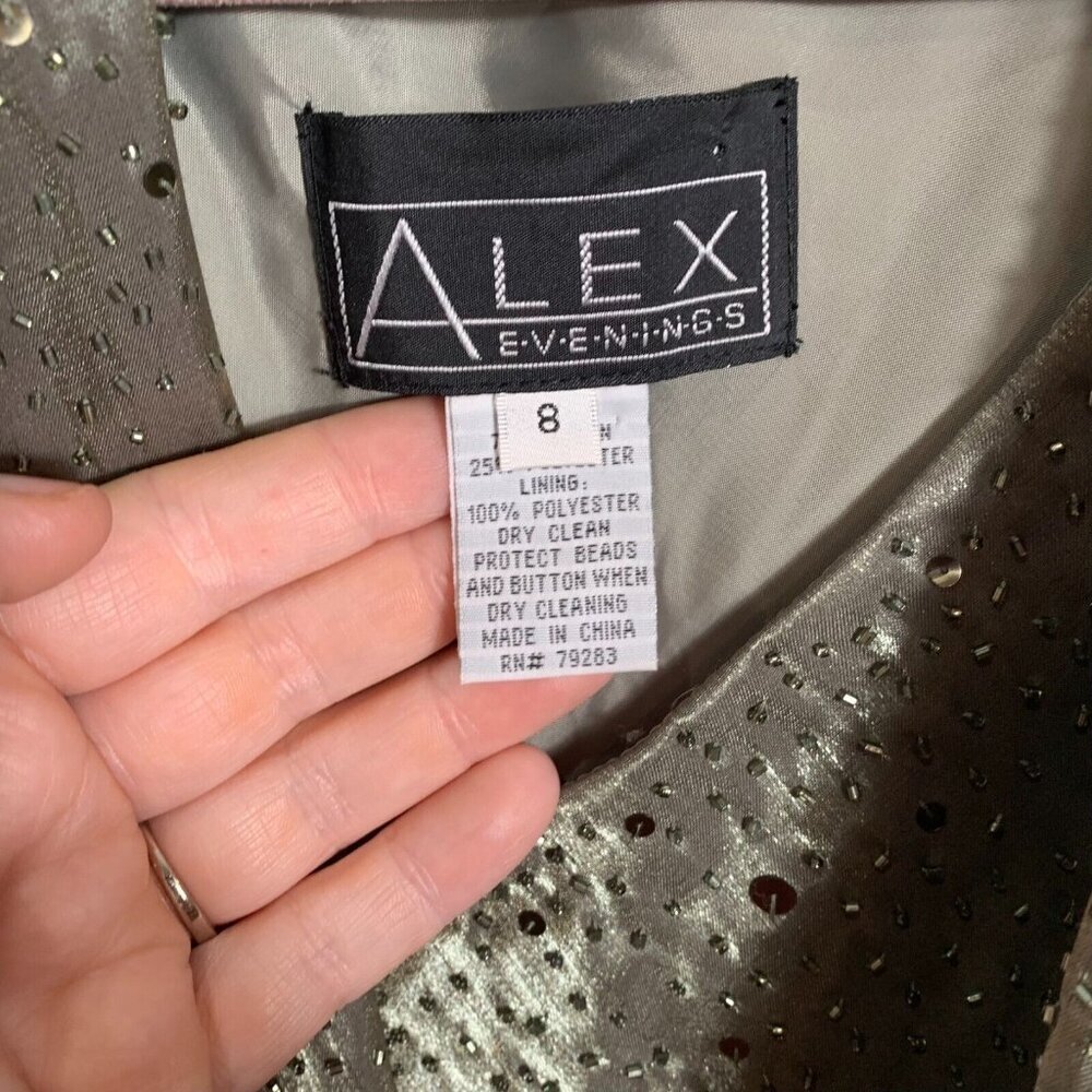 Alex Evenings Green Beaded Sequin Size 8 Jacketed Dress 2 Pc Sleeveless V neck - Picture 3 of 13